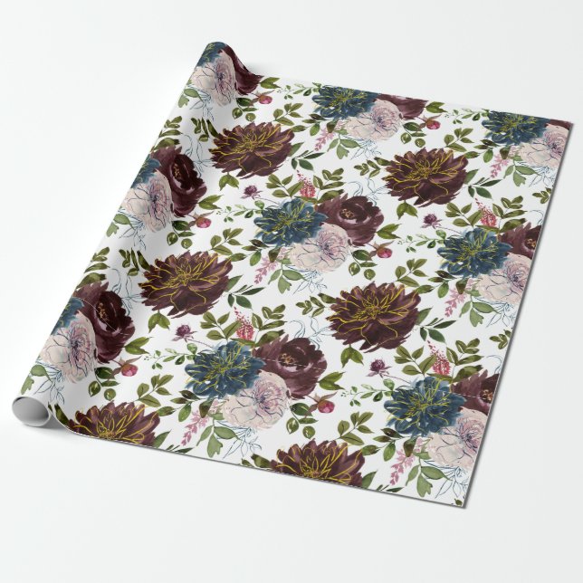Papel De Presente Paleta de Cores da Moda Padrão Floral (Desenrolado)