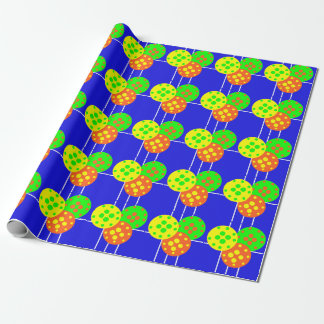 Papel De Presente Palhetas amarelas, laranja e verdes no campo azul
