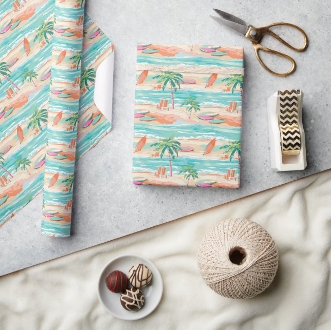 Papel De Presente Palm Beach Tropical Island Beach (Artesanato)