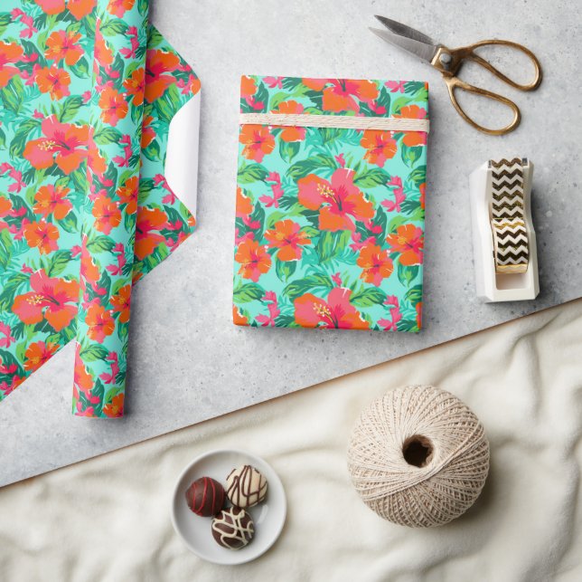 Papel De Presente Palm Beach Tropical Island Flowers (Artesanato)