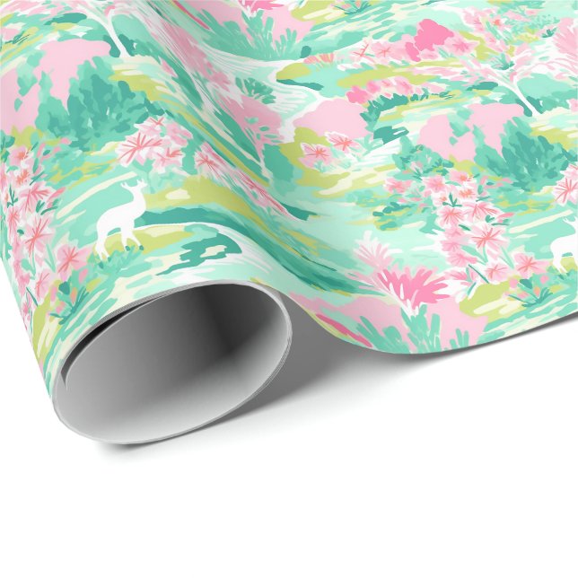 Papel De Presente Palm Beach Watercolor Reindeer (Ponta do rolo)