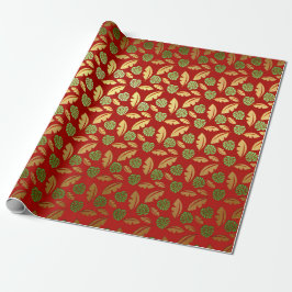 Papel De Presente Palm Hawaii Leafs Emerald Green Red Dourado