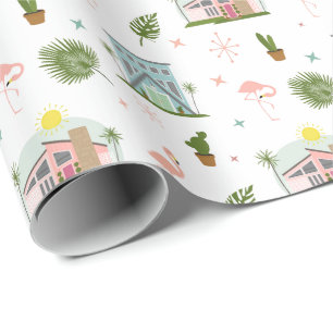 Papel De Presente Palm Primavera Flamingo Cactus Padrão do Século 