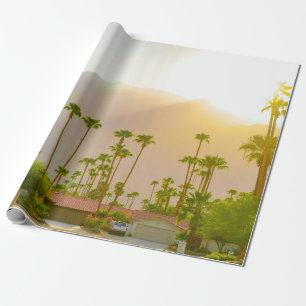 Papel De Presente Palm Springs sunset day with mountains and palm tr