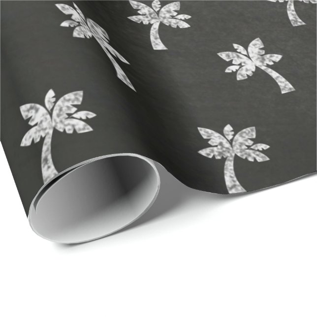 Papel De Presente Palm Tree Black White Lines Elegante (Ponta do rolo)