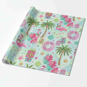 Papel De Presente Palm Tree Flamingo Tropical Vibes