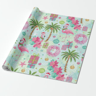 Papel De Presente Palm Tree Flamingo Tropical Vibes