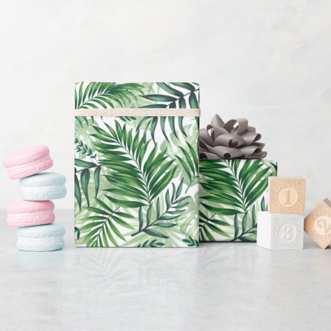 Papel De Presente Palm Tropical Verde e Folhas de Monstera (Chá de bebê)