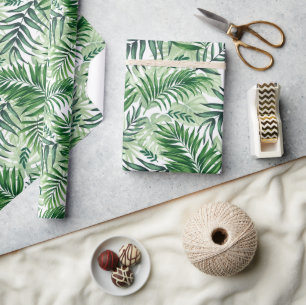 Papel De Presente Palm Tropical Verde e Folhas de Monstera