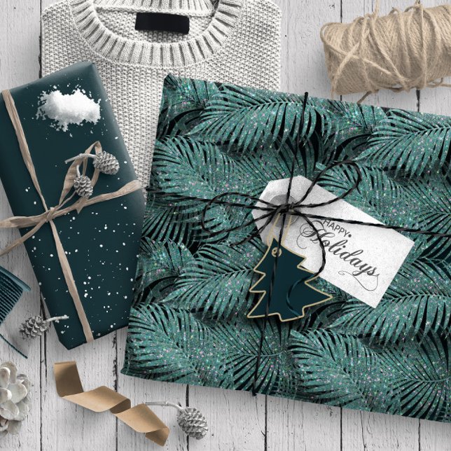 Papel De Presente Palma de Espumante Deixa Teal Padrão ID831 (Criador carregado)