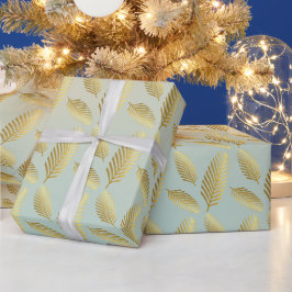 Papel De Presente Palma De ouro Deixa Padrão E Sombra De Azul