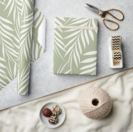 Papel De Presente Palma Elegante Deixa Padrão Verde-Oliva