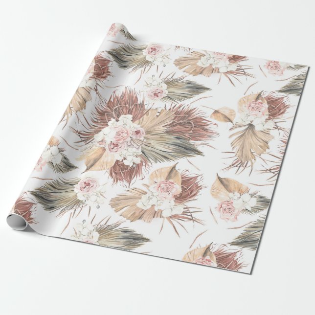 Papel De Presente Palma Seca Tropical Deixa Foliage Floral Exótica (Desenrolado)