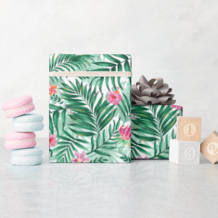 Papel De Presente Palma tropical e folhas de monstera e flores exóti