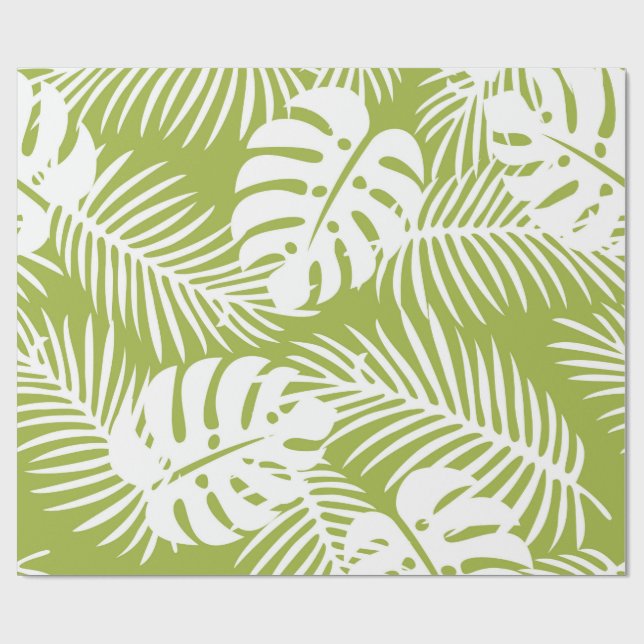 Papel De Presente Palma Verde Deixa Padrão Florestal Tropical (Aberto)