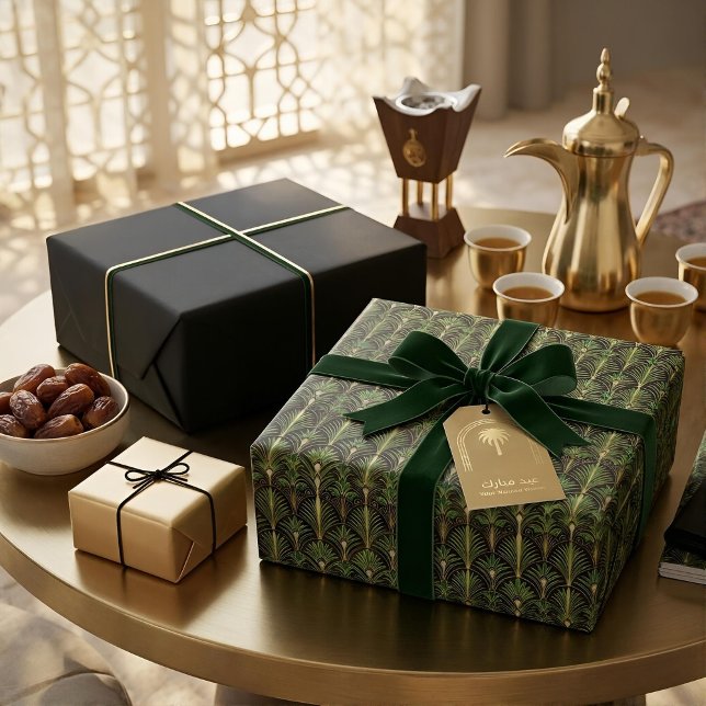 Papel De Presente Palma Verde Luxo Art Déco | Elegante (Styled Shot)