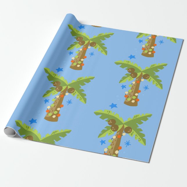 Papel De Presente palmeira de julho do Natal tropical no verão (Desenrolado)