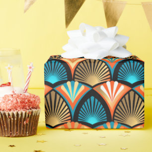 Papel De Presente Palmeira geométrica deixa padrão de ouro na Arte D