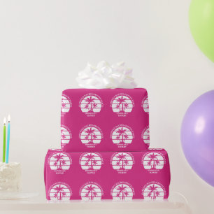 Papel De Presente Palmeira Rosa Vibrante Personalizada Festa de Casa