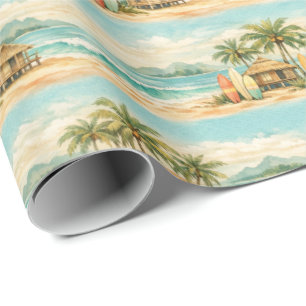 Papel De Presente Palmeiras Tropicais de Verão Pranchas de Surf Anti
