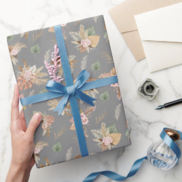 Papel De Presente Pampas Grass e Flores nas Cinzas