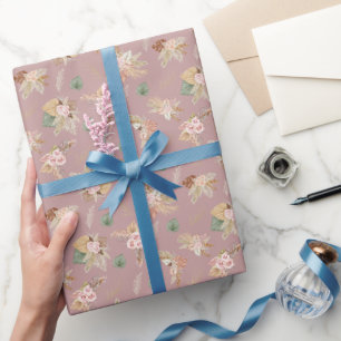 Papel De Presente Pampas Grass & Flowers em Rosa Cinzento