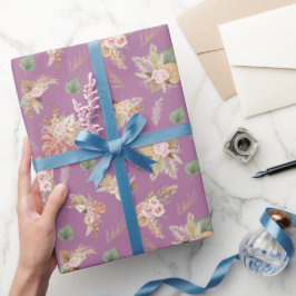 Papel De Presente Pampas Grass & Flowers em Roxo