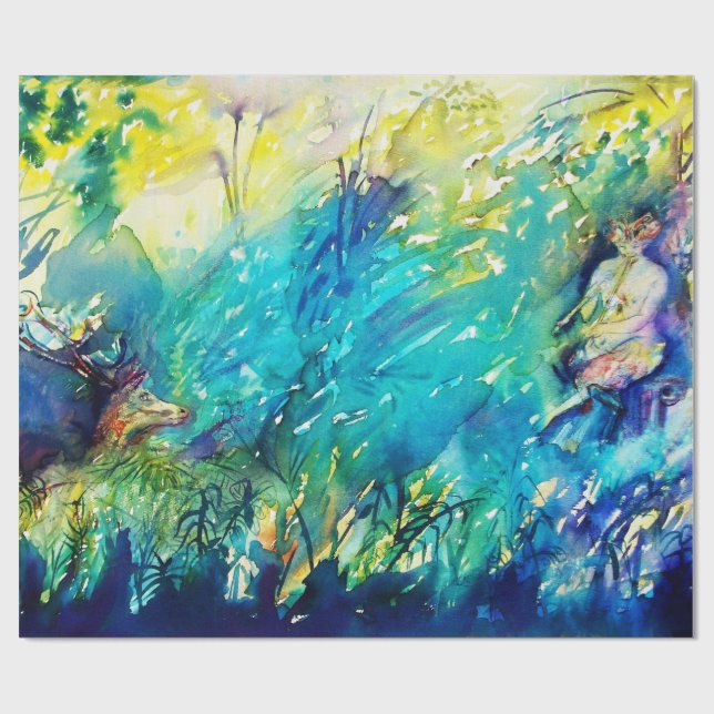 PAPEL DE PRESENTE PAN BRINCANDO FLUTA E CERVEJA EM TERRA VERDE (Aberto)