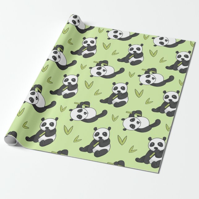 Papel De Presente Panda Bamboo Bonita Panda Patterno Dão-Presente Bo (Desenrolado)