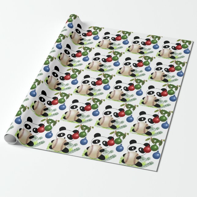 Papel De Presente Panda baseball Natal (Desenrolado)
