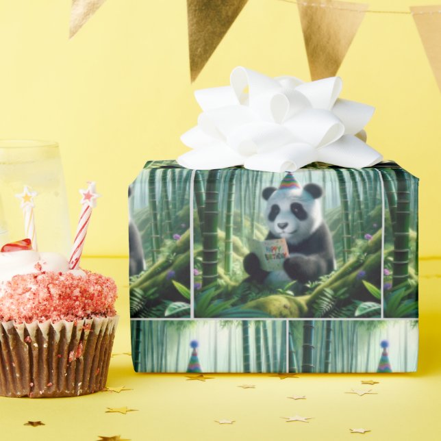 Papel De Presente Panda Bear Lendo Cartão de Aniversário (Festa de aniversário)