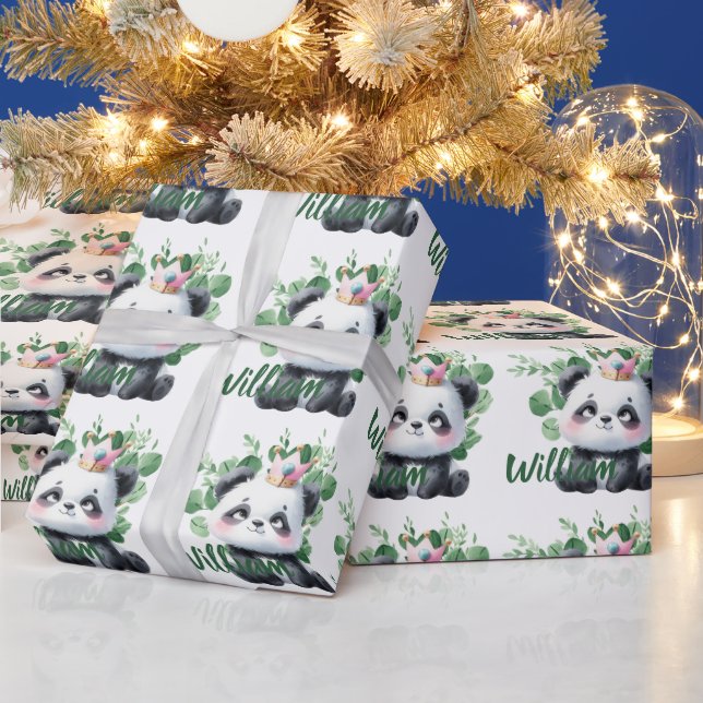 Papel De Presente Panda Cachorro Molerário Padrão Verde Aniversário (Feriados)