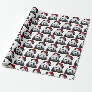 Papel De Presente Panda de Natal com Papai Noel