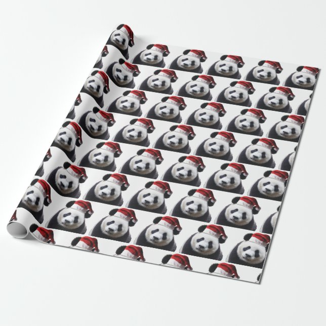 Papel De Presente Panda de Natal com Papai Noel (Desenrolado)