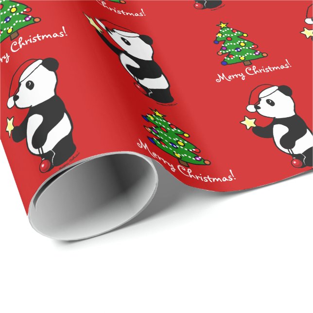 Papel De Presente Panda do Natal que armazena o vermelho (Ponta do rolo)