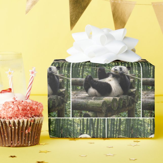 Papel De Presente Panda em uma Plataforma de Tronco (Festa de aniversário)