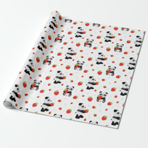 Papel De Presente Panda fofo com morango