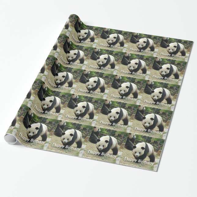 Papel De Presente Panda gigante feliz aniversário, presente para cri (Desenrolado)