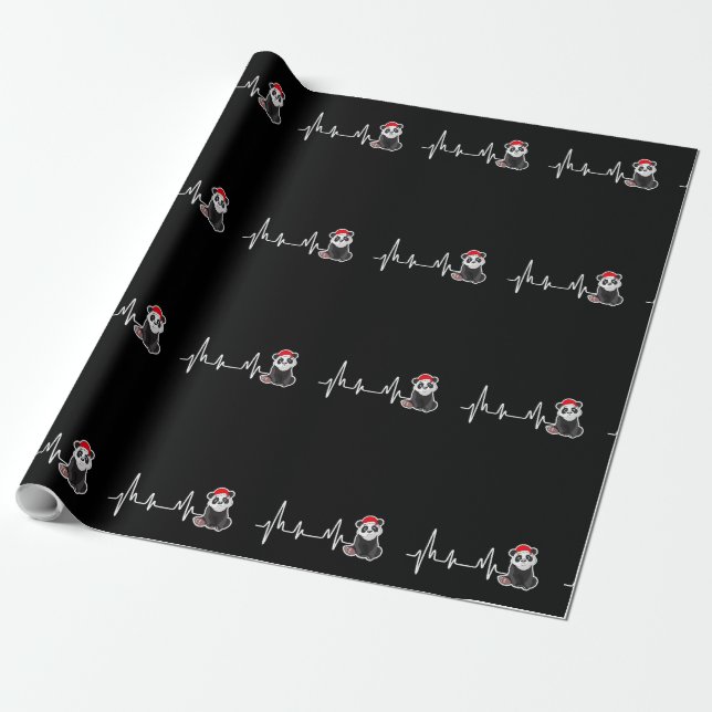 Papel De Presente Panda Heartbeat Santa Hat Engraçado Natal Pajama G (Desenrolado)