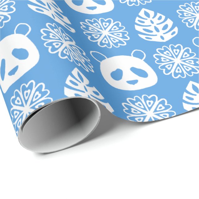 Papel De Presente Panda Jungle Impressions on Blue (Ponta do rolo)