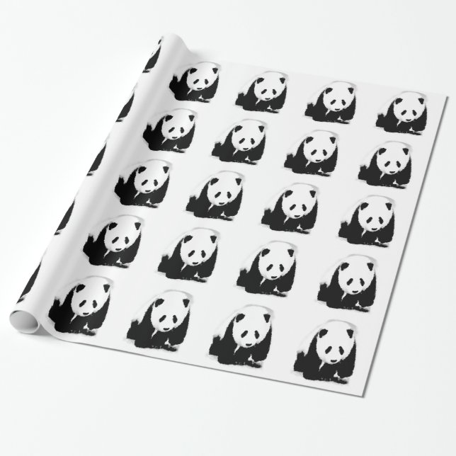 Papel De Presente Panda Preta e Branca (Desenrolado)