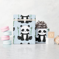 Panda Sentada com Azul Padrão Bamboo