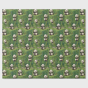 Papel De Presente Pandas Fofos no Padrão de Floresta de Bambu