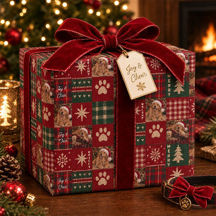 Papel De Presente Pano de Natal Xadrez Personalizado do Retriever Do