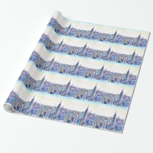 Papel De Presente Panorama da skyline de Manhattan na aguarela