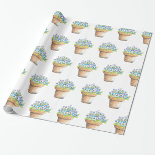 Papel De Presente Pansies Potted da aguarela