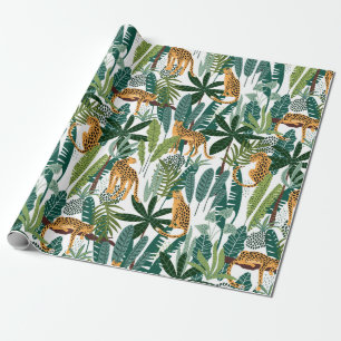Papel De Presente Panter castanho e folhas da selva