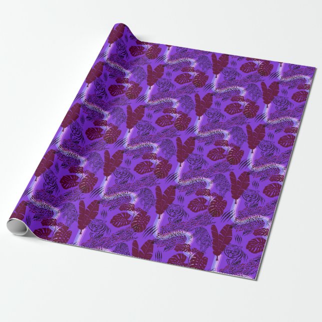 Papel De Presente Pantera Roxo Tropical Arco-íris  (Desenrolado)