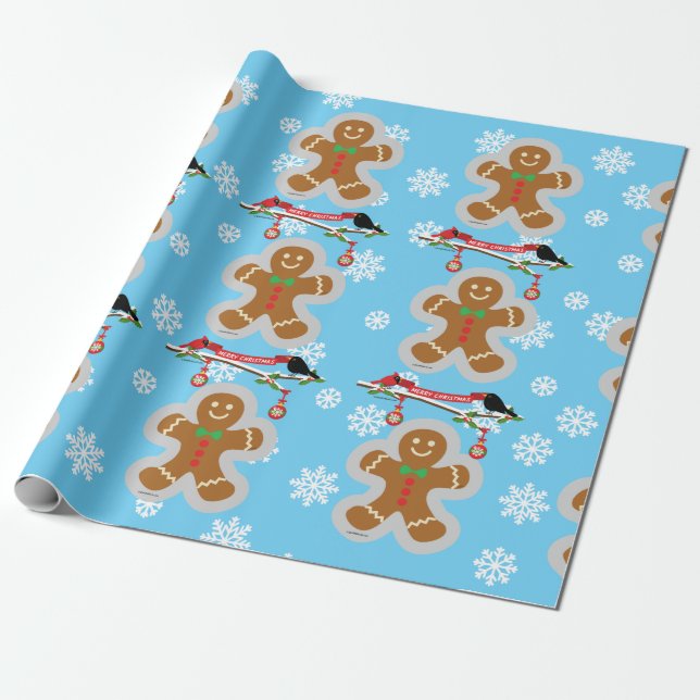 Papel De Presente Pão-de-açúcar, Flocos de neve e Aves (Desenrolado)