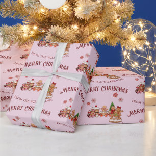 Papel De Presente Pão de Gengala bonito e Natal Rosa da Família